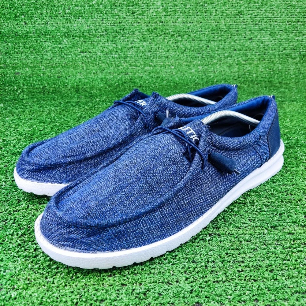 Nautica Loafers Mens 13 Blue Rushford Boat Shoes Textile Slip On Casual Comfort